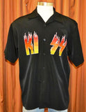 2002 U.S. (NEW-NOT WORN) OFFICIAL KISS CATALOG, LTD. "KISS LOGO FLAMES DRAGONFLY BUTTON UP SHIRT" MINT!
