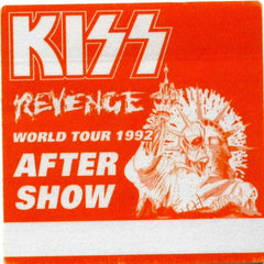1992 KISS RARE ORIGINAL (UNUSED) "REVENGE (ORANGE) AFTER SHOW" SATIN BACKSTAGE PASS! MINT!