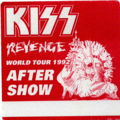 1992 KISS RARE ORIGINAL (UNUSED) "REVENGE (RED) AFTER SHOW" SATIN BACKSTAGE PASS! MINT!