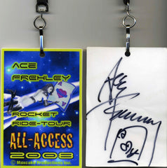 2008 ORIGINAL OFFICIAL U.S. 'ACE FREHLEY' PERSONALLY AUTOGRAPHED "ROCKET RIIDE-TOUR ALL ACCESS LAMINATE PASS" MINT!