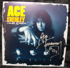 2013 ACE FREHLEY PERSONALLY AUTOGRAPHED 1989 MEGAFORCE RECORDS "TROUBLE WALKIN' " 2-SIDED PROMOTIONAL-ONLY LP FLAT! AWESOME PIECE! VERY FRAMABLE! MINT!