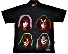 2002 U.S. (NEW-NOT WORN) OFFICIAL KISS CATALOG, LTD. "KISS SOLO FACES DRAGONFLY BUTTON UP SHIRT" MINT!