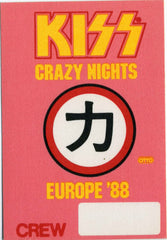 1988 KISS RARE ORIGINAL (UNUSED) '88 EURO CRAZY NIGHTS/MOR CREW SATIN PASS #4